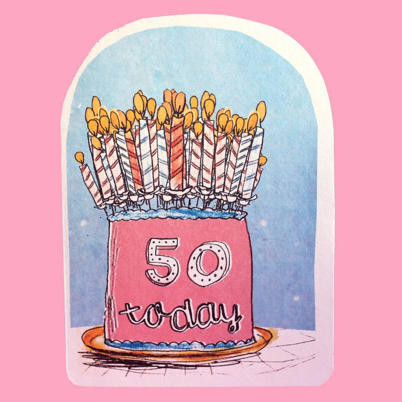 Laura Skilbeck Candles On Cake Birthday Card 50 Today front