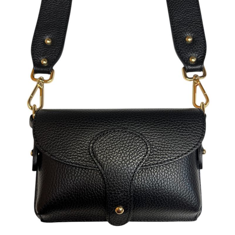 Leather Mini Crossbody Handbag in Black main