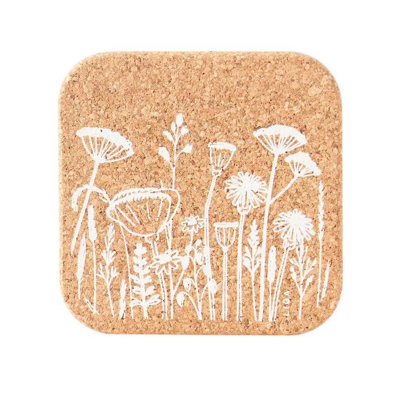 Liga Eco Living Cork Coasters Set Square Flowers White CRK-CST-FLO-SET front