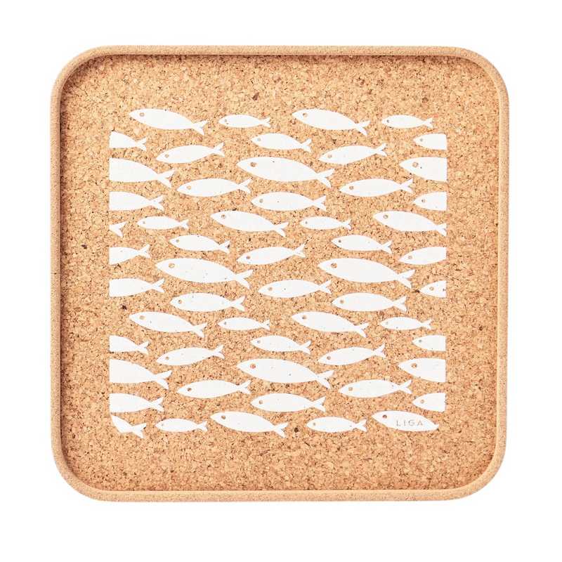 Liga Eco Living Eco Cork Tray White Fish Square CRK-SQR-TRY-FIS front