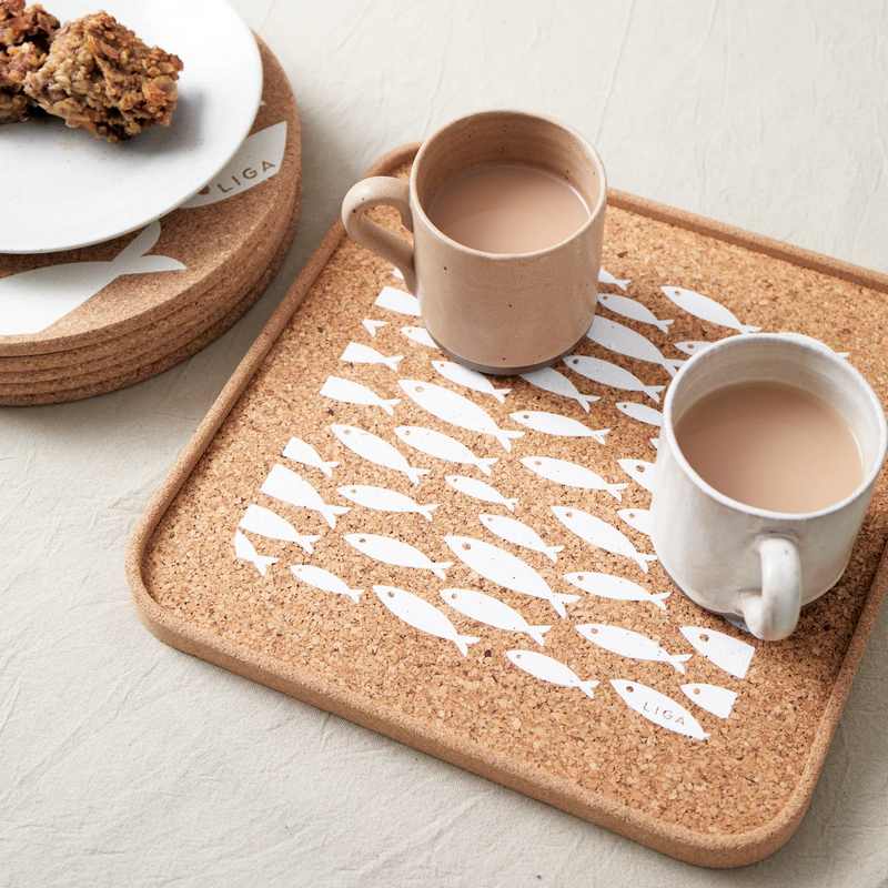 Liga Eco Living Eco Cork Tray White Fish Square CRK-SQR-TRY-FIS lifestyle