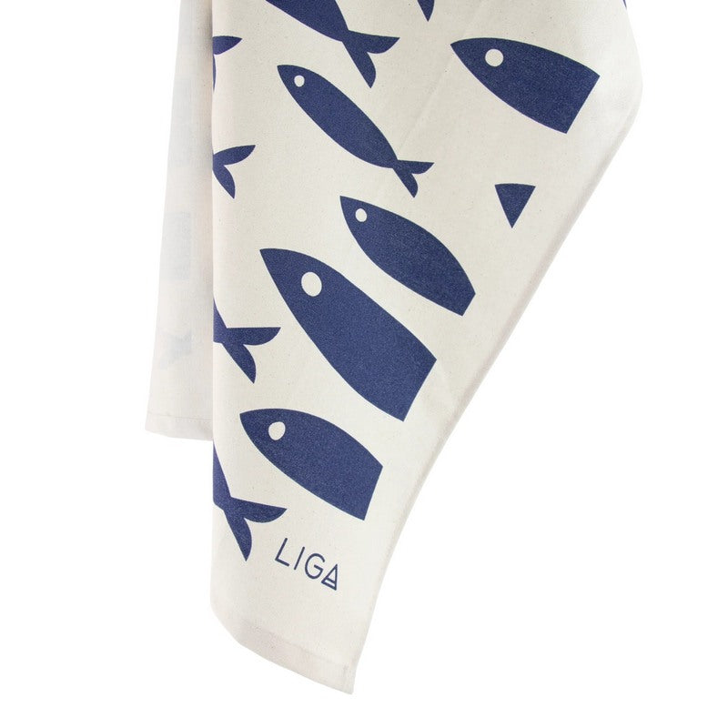 Liga Eco Living Organic Cotton Tea Towel Fish ORG-TT-FISH-NVY detail
