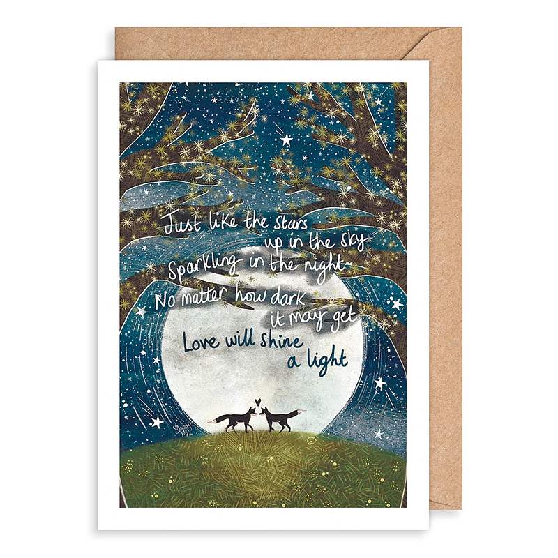 Love Will Shine A Light Two Foxes and Moon Card FX10 front
