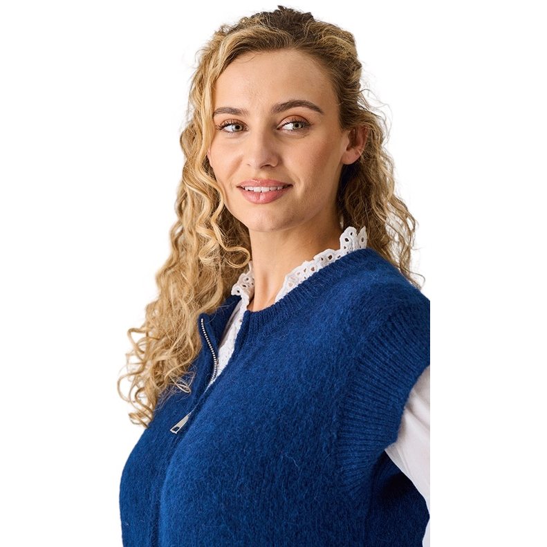 Luella Clothing Hidcote Alpaca Knit Zip-Up Tank Top French Navy on model close-up