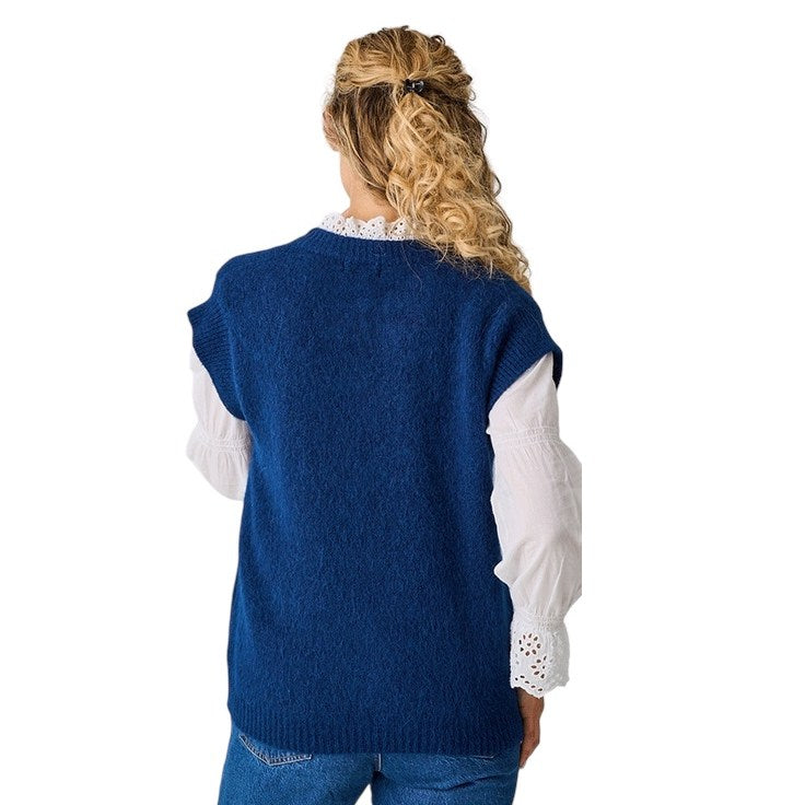 Luella Clothing Hidcote Alpaca Knit Zip-Up Tank Top French Navy on model rear