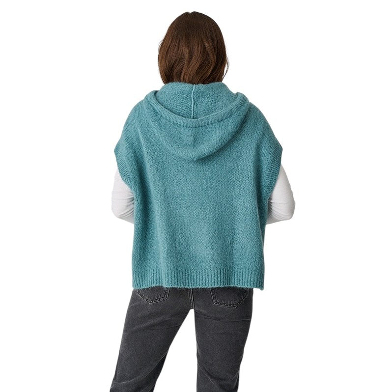 Luella Clothing Hillesley Mohair Knit Hooded Tank Top Duck Egg on model rear