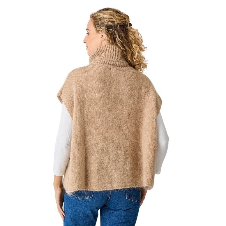 Luella Clothing Uley Mohair Knit Oversize Roll Neck Tank Top Toffee on model rear