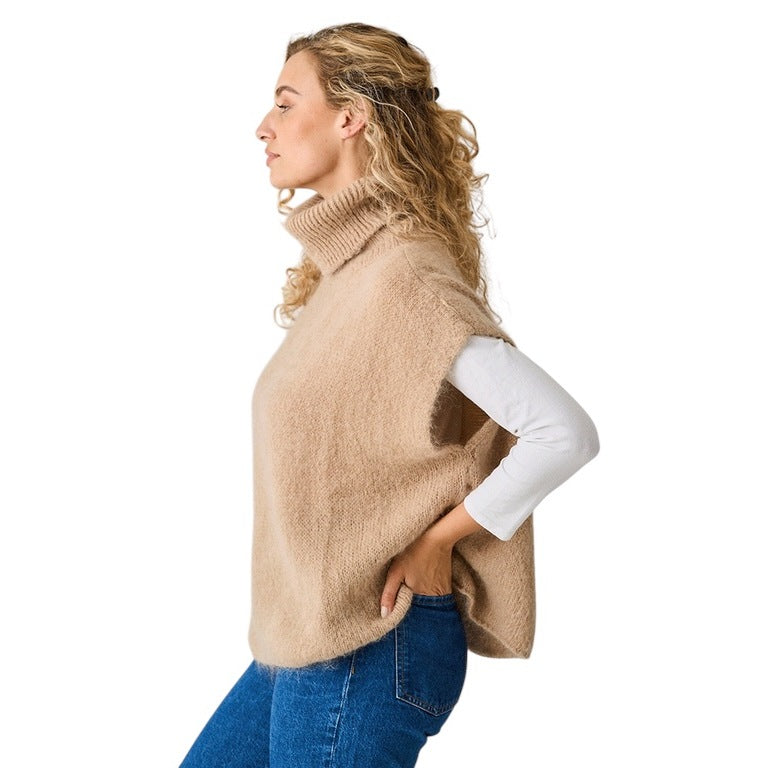 Luella Clothing Uley Mohair Knit Oversize Roll Neck Tank Top Toffee on model side