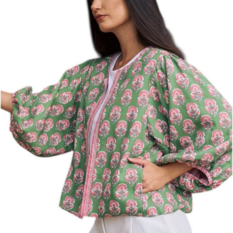 Luella Fashion Bari Jacket Printed Pattern Green on model side