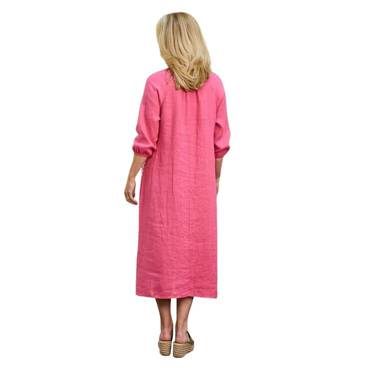 Luella Fashion Camille Tie Front Linen Dress Geranium on model rear