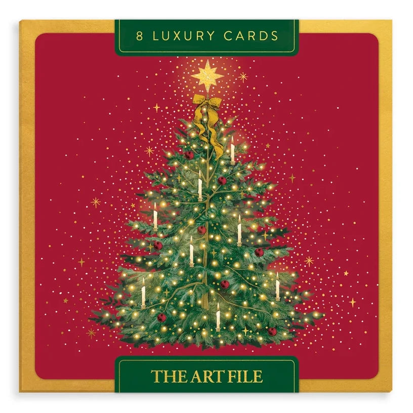 Luxury Christmas Cards Box of 8 Christmas Tree Red LBX121 box