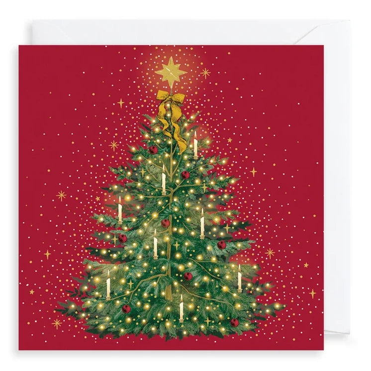 Luxury Christmas Cards Box of 8 Christmas Tree Red LBX121 card & envelope