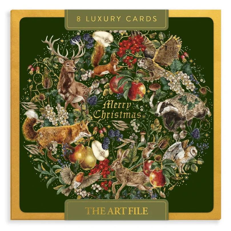 Luxury Christmas Cards Box of 8 Merry Christmas Fable Wreath LBX124 box
