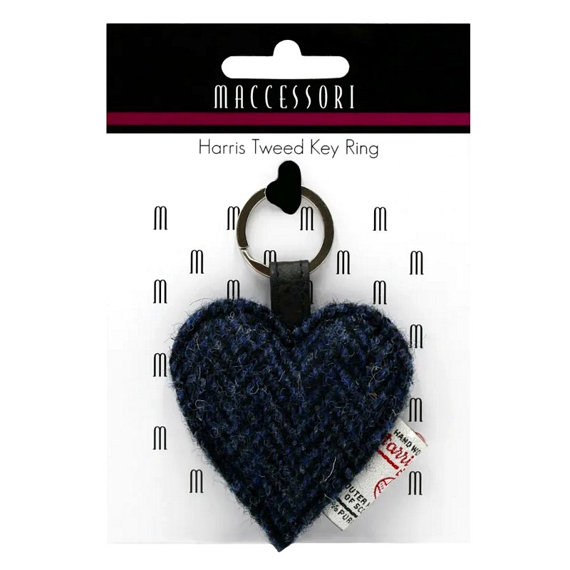 Maccessori Keyring with Blue Harris Tweed Heart CB1802-SP516 on card