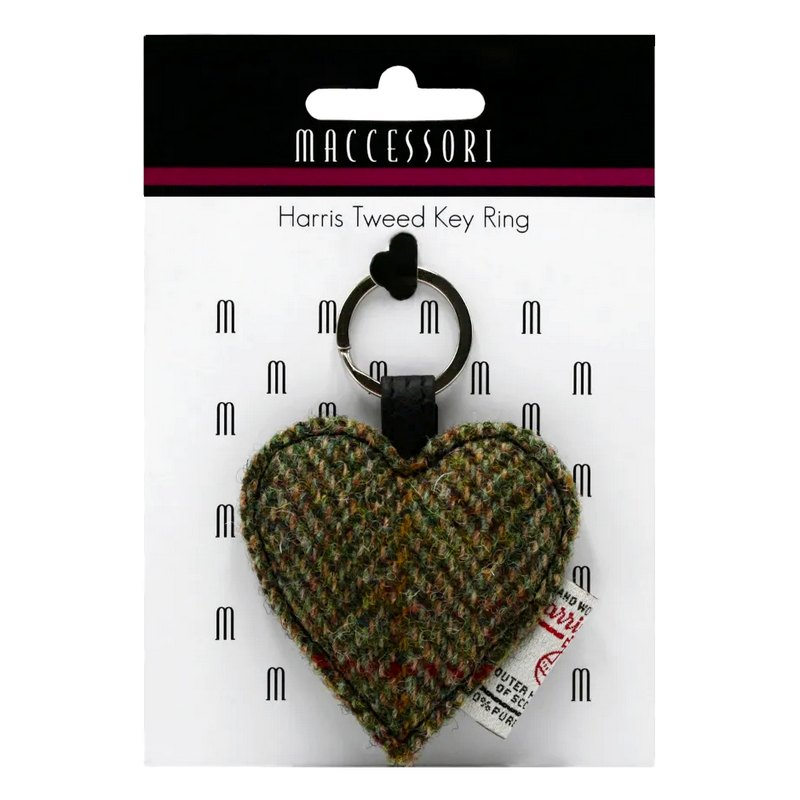 Maccessori Keyring with Country Green Harris Tweed Heart CB1802-C001T on card