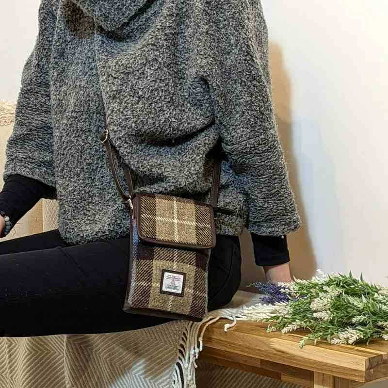 Maccessori Mini Cross Body Bag Blue and Brown Check Harris Tweed CB2201-TRT021 model