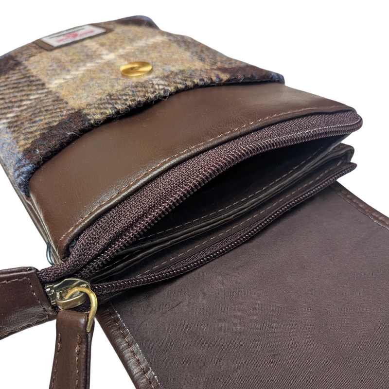 Maccessori Mini Cross Body Bag Blue and Brown Check Harris Tweed CB2201-TRT021 open