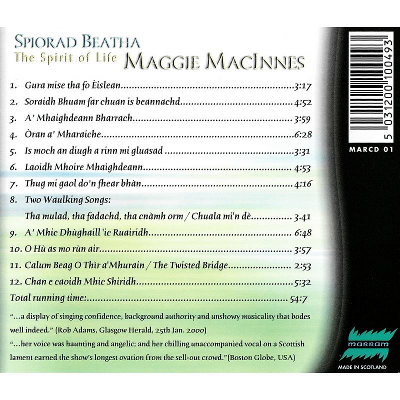 Maggie MacInnes - Spiorad Beatha MARCD01 track list