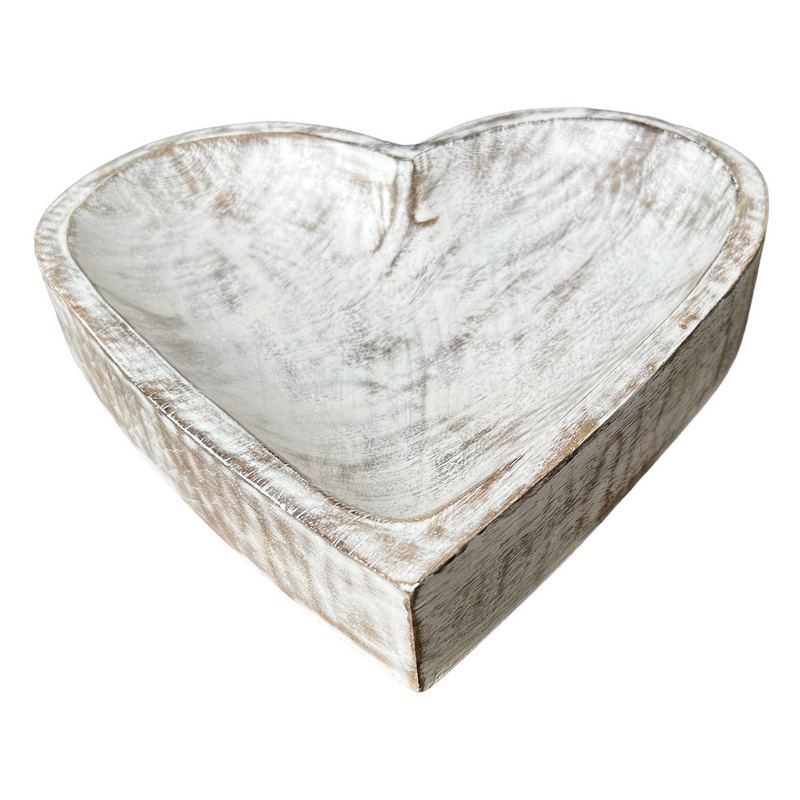 Mango Wood Heart Shaped Platter Antique White side