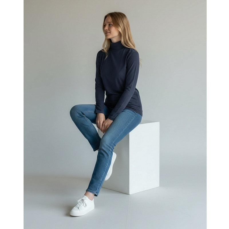 Masai Clothing Brooklyn Jersey Long-sleeved Top Dress Blue 1011885-2084S on model sitting
