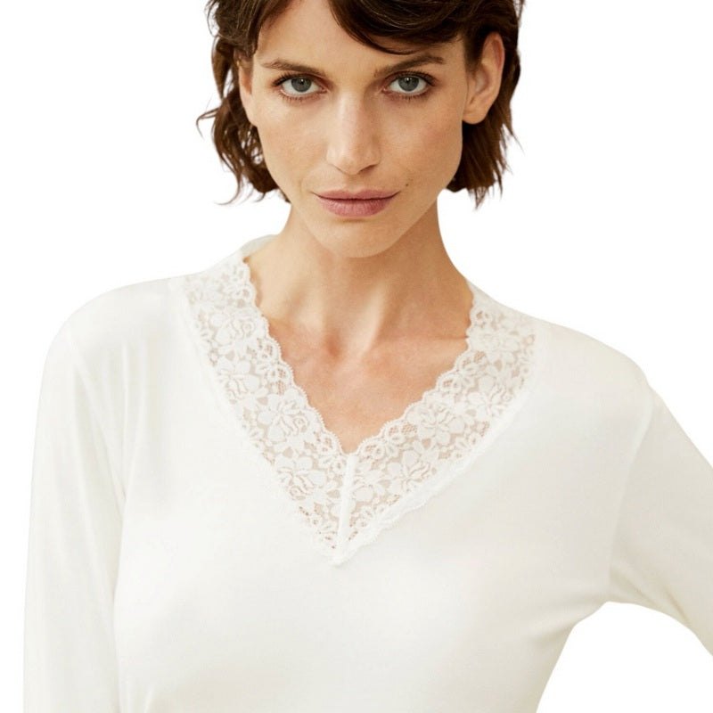 Masai Clothing Dionius Shaped Top in Cream 1011870-1001S on model close-up