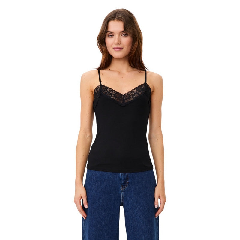 Masai Clothing Elmira Shaped Top Black 1011871-0001S on model front