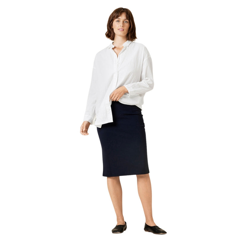 Masai Clothing Inessa Classic White Poplin Shirt 1001627-1000S on model in skirt