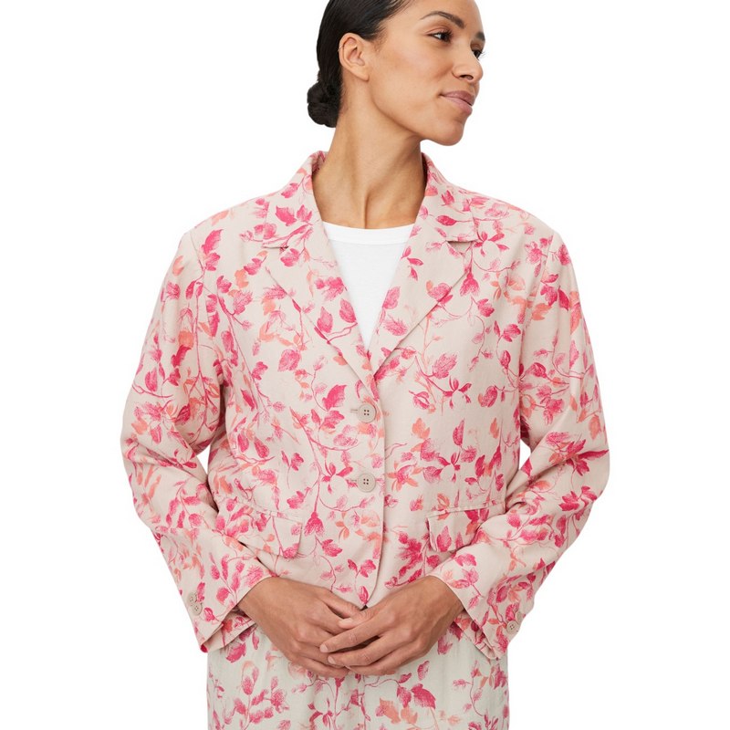 Masai Clothing Jonellia Linen Mix Print Jacket Carmine on model close-up