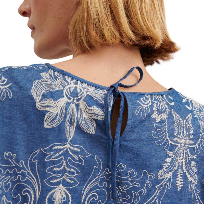 Masai Clothing Ma Basilia Blouse in Embroidered Blue Denim 1008075-2022P on model back