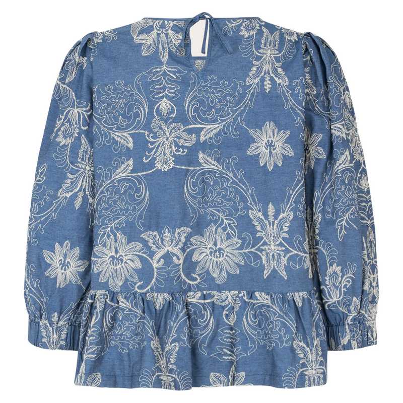 Masai Clothing Ma Basilia Blouse in Embroidered Blue Denim 1008075-2022P back