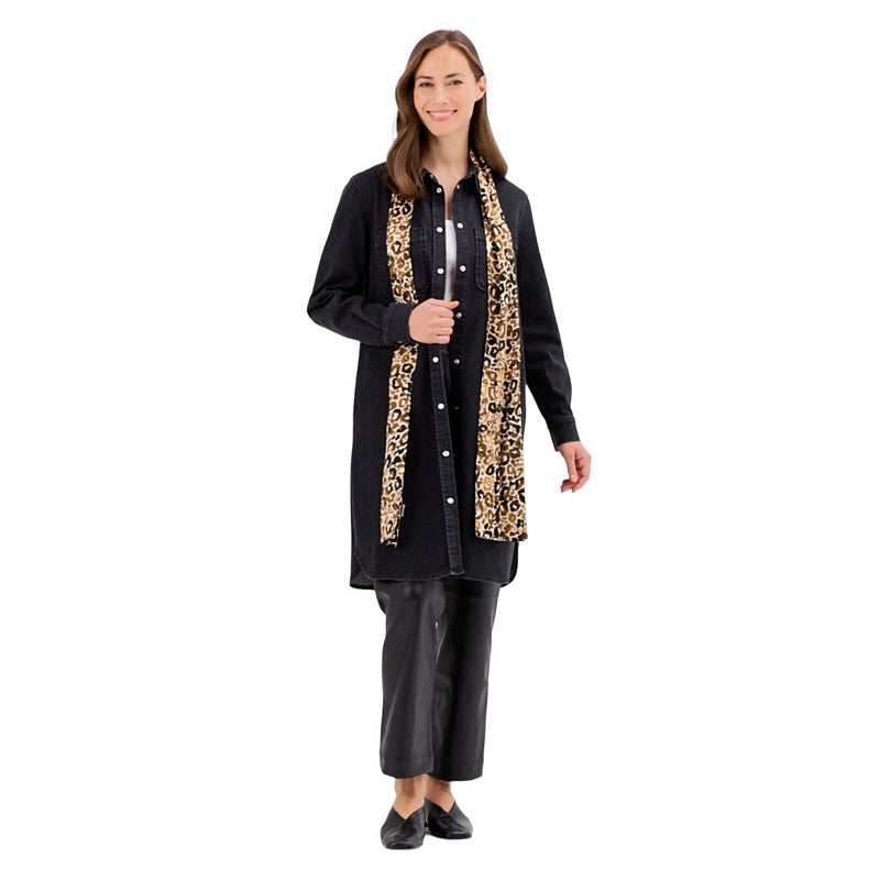 Masai Clothing Ma Nidil Denim Shirt Dress in Black 1007923-0001S on model with scarf