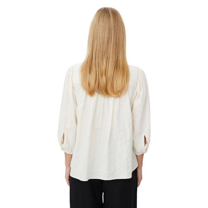 Masai Clothing Malthara Striped Cotton Shirt Whitecap Cream 1011980-1025S on model rear