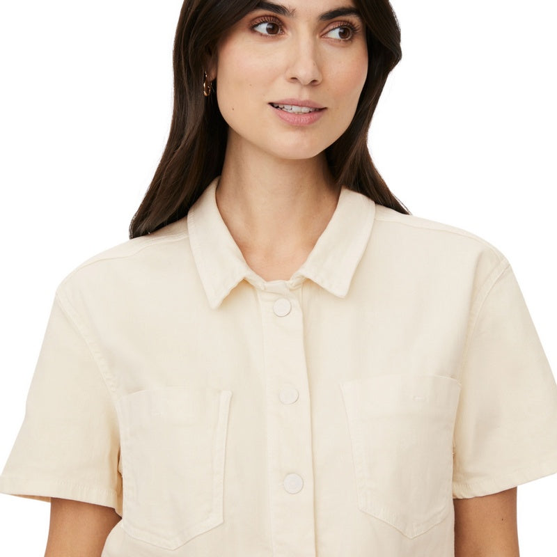 Masai Clothing Malvonelle Denim Stretch Shirt Jet Stream Cream on model close-up