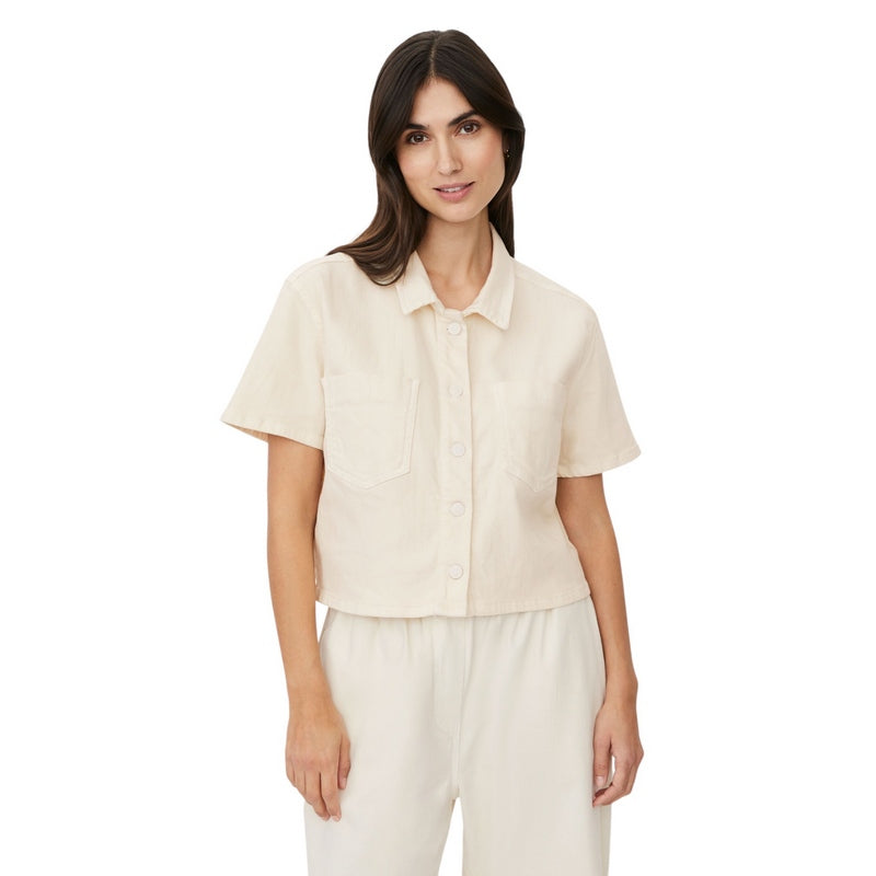 Masai Clothing Malvonelle Denim Stretch Shirt Jet Stream Cream on model front