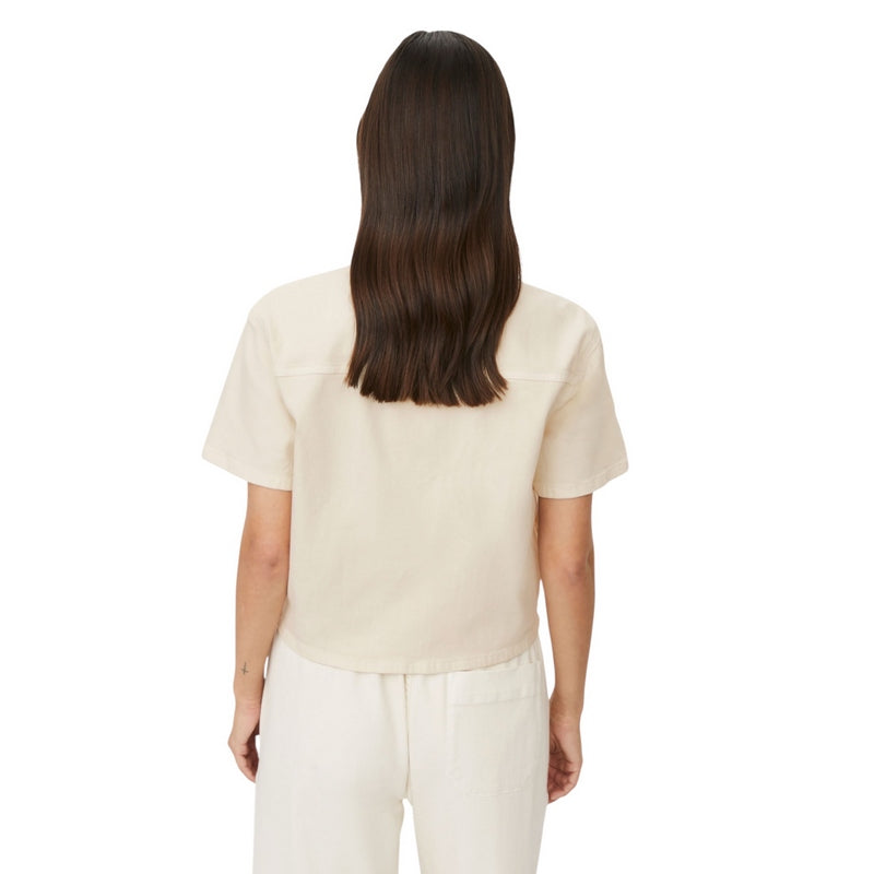 Masai Clothing Malvonelle Denim Stretch Shirt Jet Stream Cream on model rear