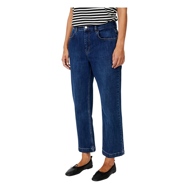 Masai Clothing Portiscan Cropped Trousers Blue Denim 1011853-2022S on model front