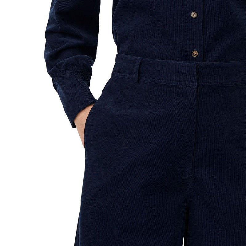Masai Clothing Pylenna Baby Corduroy Cropped Trousers Dress Blue 1013138-2084S on model with hand in pocket