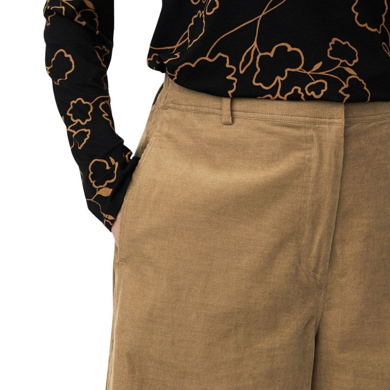 Masai Clothing Pylenna Baby Corduroy Cropped Trousers Petrified Oak 1013138-4101S on model with hand in pocket