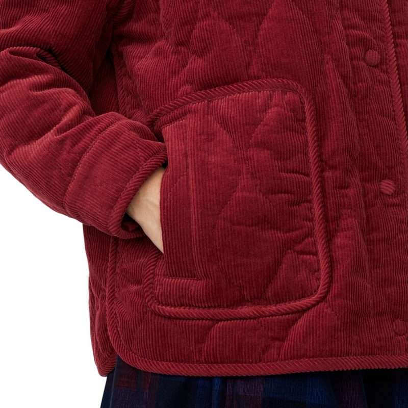 Masai Clothing Talyra Quilted Corduroy Coat Tibetan Red 1012859-5055S on model pocket detail