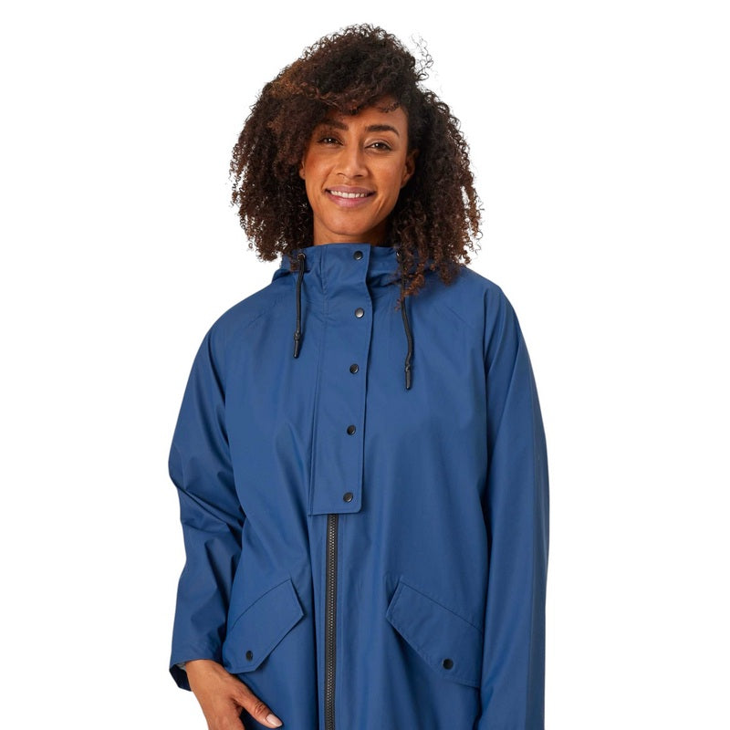 Masai Clothing Theia Raincoat in Sargasso Sea 1010287-2005S on model front close-up