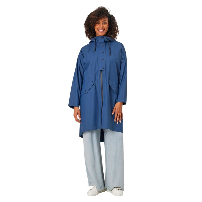 Masai Clothing Theia Raincoat in Sargasso Sea 1010287-2005S on model front closed