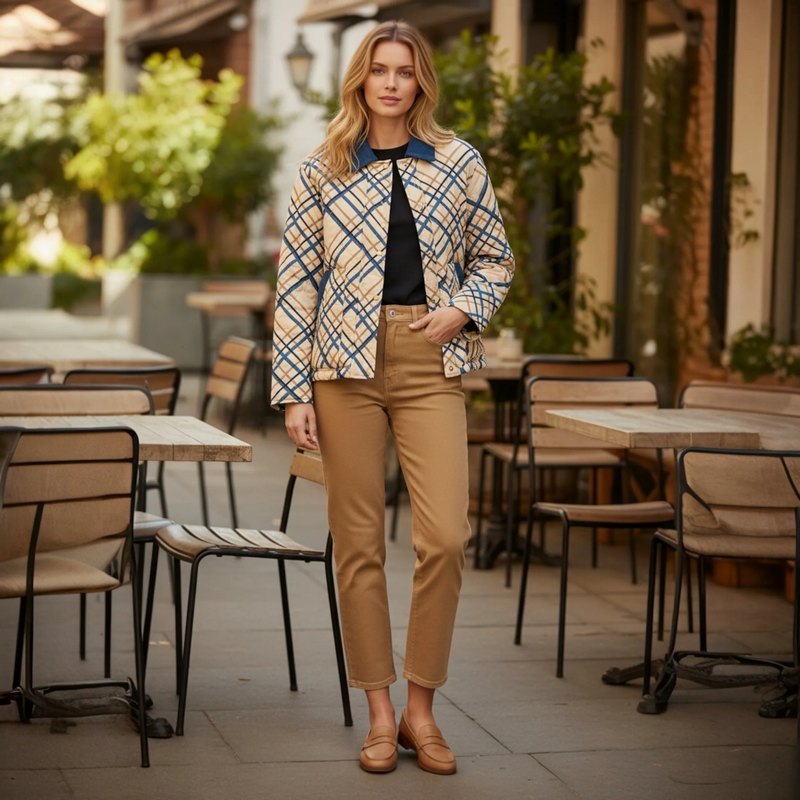 Masai Clothing Tovion Quilted Coat Ensign Blue on model lifestyle front