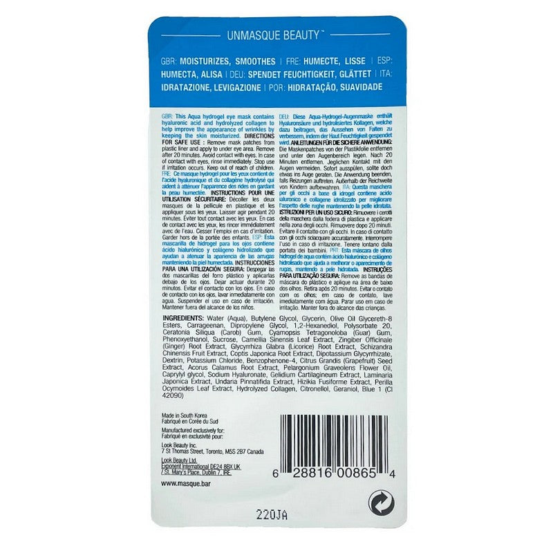 Masque Bar Hydro Gel Aqua Eye Mask packet rear