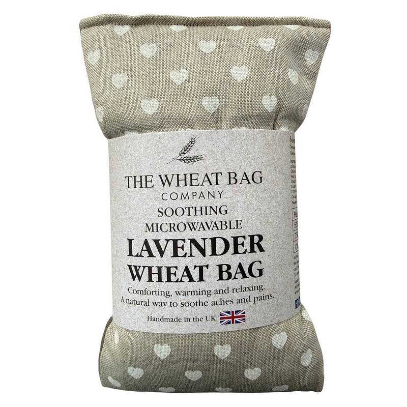 Microwavable Duo Wheatbag Lavender Scented White Hearts packaged