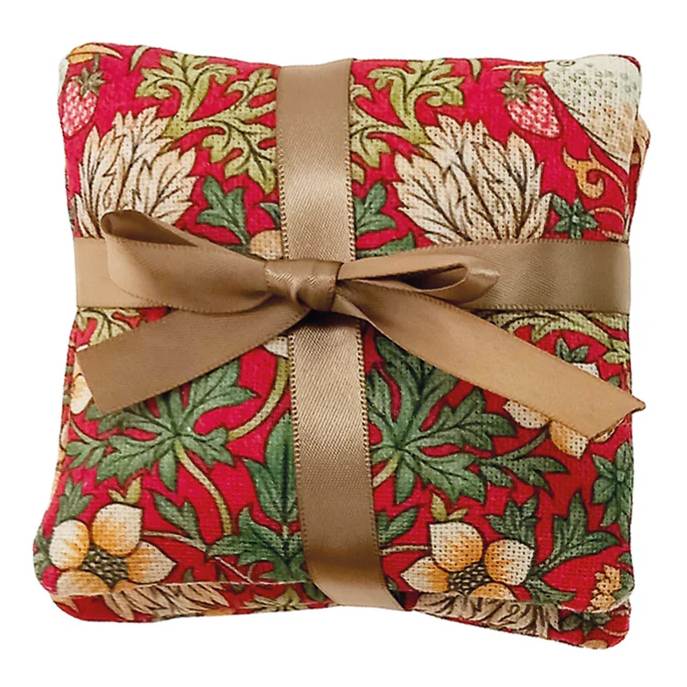 Microwavable Wheatbag Handwarmers Strawberry Thief Crimson front
