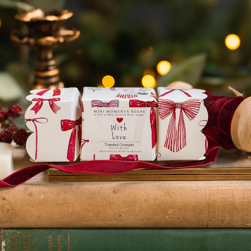 Toasted Crumpet Mini Moments Boxed Trio of Heart Soaps With Love Crimson Velvet lifestyle
