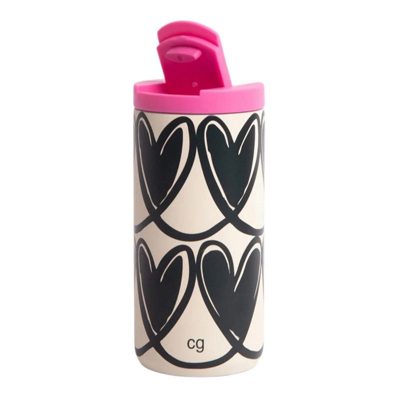 Mono Linked Hearts Insulated Stainless Steel Travel Coffee Cup ICP104 open