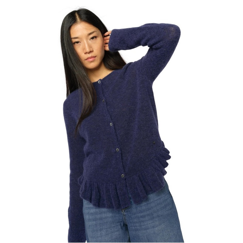 Mos Mosh Clothing Mape Alice Knit Cardigan Crown Blue on model front