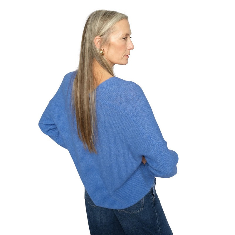 Mos Mosh Clothing Thora V-Neck Knit Jumper Ultramarine on model rear