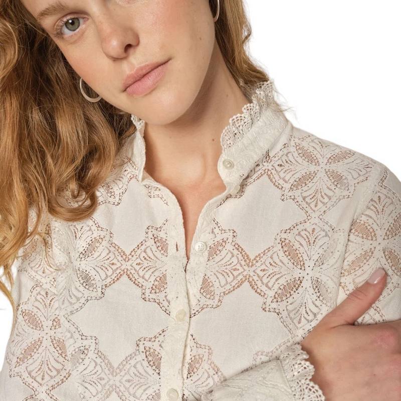 Mos Mosh Jetta Lace Shirt Ecru 165490-180 on model close-up